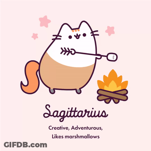 An Illustration Of A Cat With The Zodiac Sign Sagittarius On It GIF