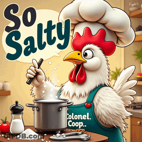 An Illustration Of A Chicken With A Chef Hat And Apron That Says Colonel Coop GIF