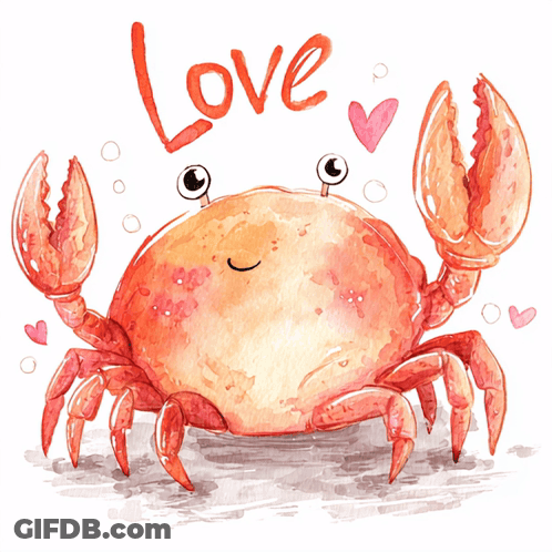 An Illustration Of A Crab With The Word Love Written On It GIF