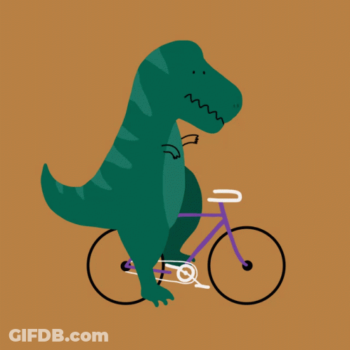An Illustration Of A Dinosaur Riding A Purple Bicycle GIF