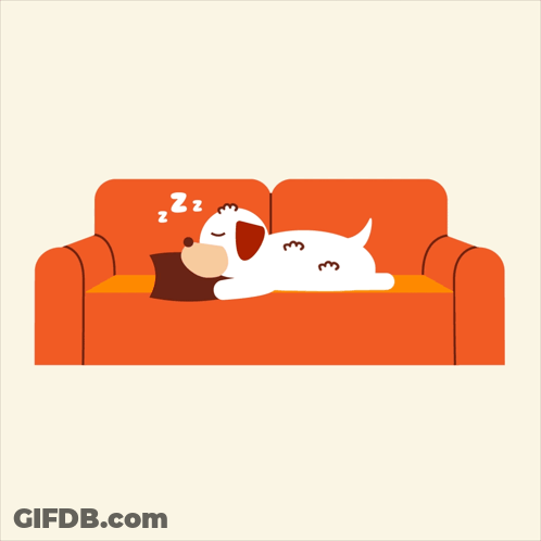 An Illustration Of A Dog Sleeping On A Couch With The Words One More Hour Of Sleep Below It GIF