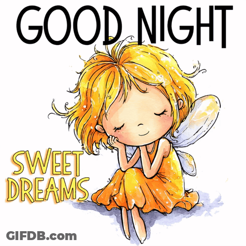 An Illustration Of A Fairy Sleeping With The Words Good Night Sweet Dreams Below Her GIF