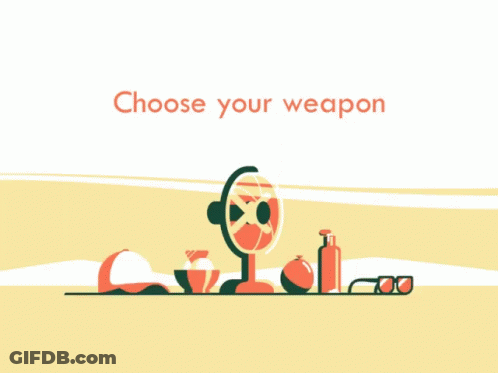 An Illustration Of A Fan With The Words Choose Your Weapon Above It GIF