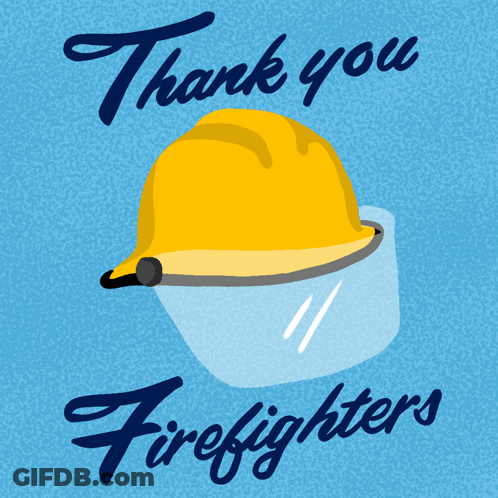 An Illustration Of A Firefighter 'S Helmet With The Words Thank You Firefighters GIF