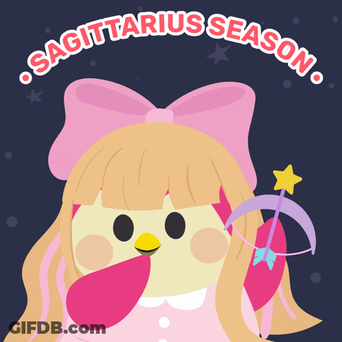 An Illustration Of A Girl With A Bow And Arrow And The Words Sagittarius Season Below Her GIF