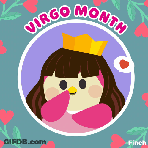 An Illustration Of A Girl With A Crown And The Words Virgo Month On The Bottom GIF