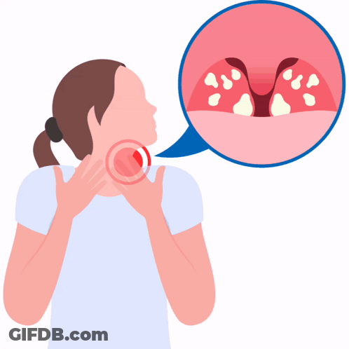 An Illustration Of A Girl With A Sore Throat And The Word War Behind Her GIF