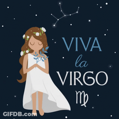 An Illustration Of A Girl With Flowers In Her Hair And The Words Viva La Virgo GIF