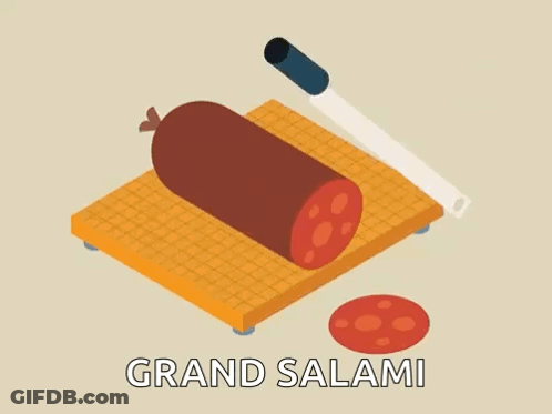An Illustration Of A Grand Salami Being Sliced GIF