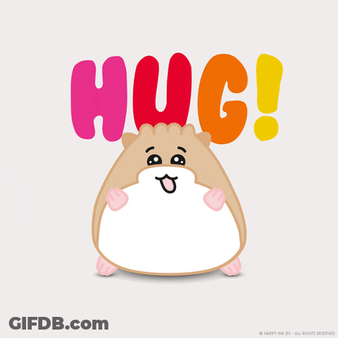 An Illustration Of A Hamster With The Word Hug Written On It GIF