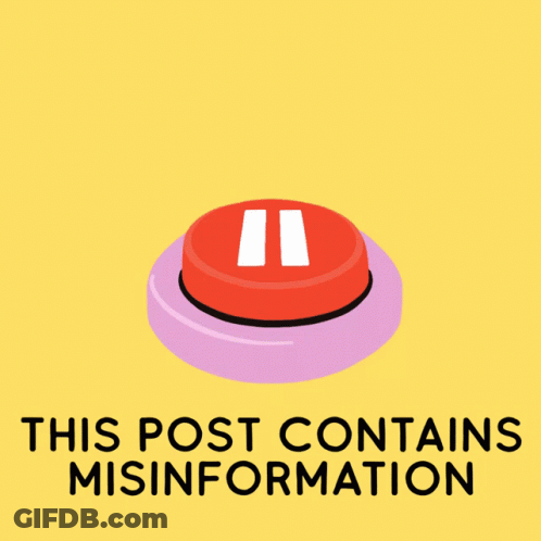 An Illustration Of A Hand Pressing A Red Button With The Words This Post Contains Misinformation Below It GIF