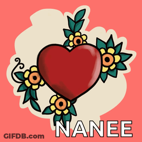 An Illustration Of A Heart With Flowers And The Name Nanee GIF
