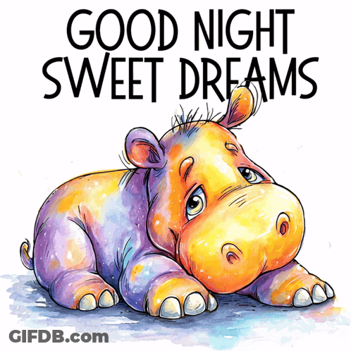 An Illustration Of A Hippo With The Words Good Night Sweet Dreams GIF