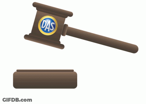 An Illustration Of A Judge 'S Gavel With Das Written On It GIF