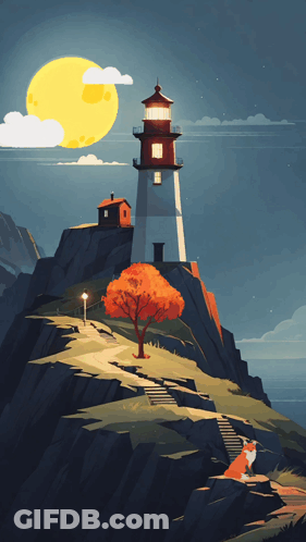 An Illustration Of A Lighthouse On Top Of A Hill GIF