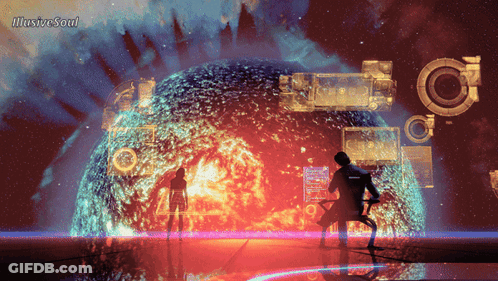 An Illustration Of A Man And A Woman Standing In Front Of A Glowing Sphere With Illusive Soul Written In The Corner GIF