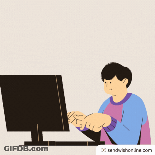 An Illustration Of A Man Typing On A Computer With The Words It 'S Monday Morning GIF