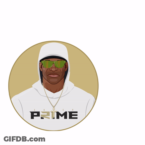 An Illustration Of A Man Wearing A White Hoodie That Says Prime On It GIF