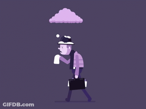 An Illustration Of A Man With A Briefcase Walking In The Rain GIF
