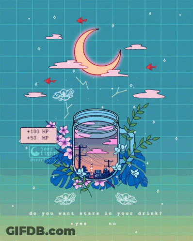 An Illustration Of A Mason Jar Filled With Water And Flowers With The Words Do You Want Stars In Your Drink Below It GIF