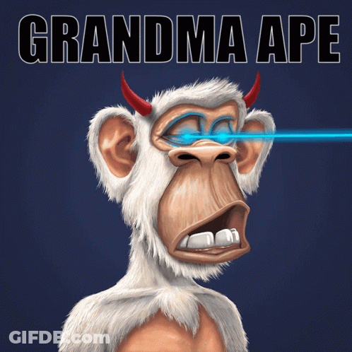 An Illustration Of A Monkey With Horns And The Words Grandma Ape Above It GIF