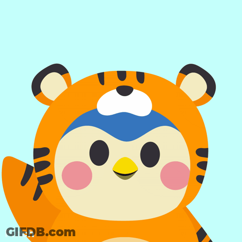 An Illustration Of A Penguin Dressed As A Tiger With Finch Written On The Bottom GIF