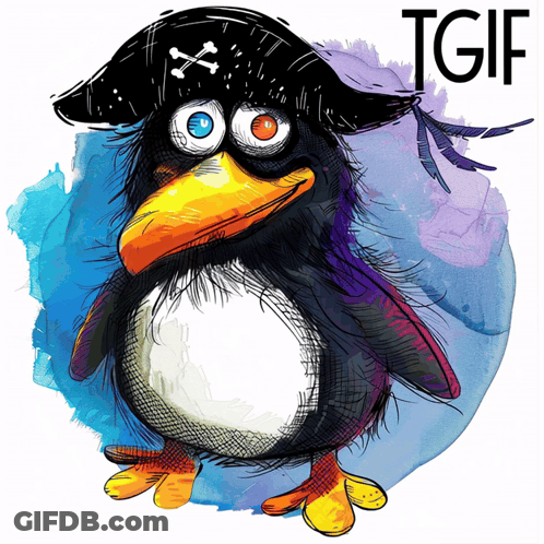 An Illustration Of A Penguin Wearing A Pirate Hat With Bones On It GIF