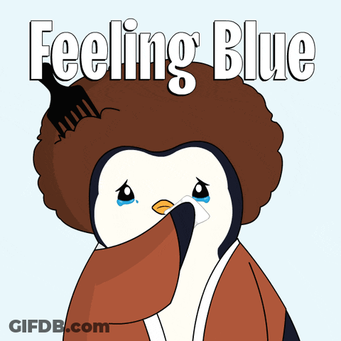 An Illustration Of A Penguin With An Afro And The Words Feeling Blue Above It GIF