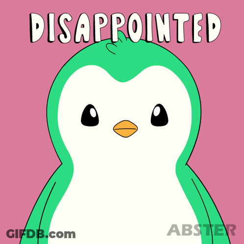 An Illustration Of A Penguin With Disappointed Written Below It GIF