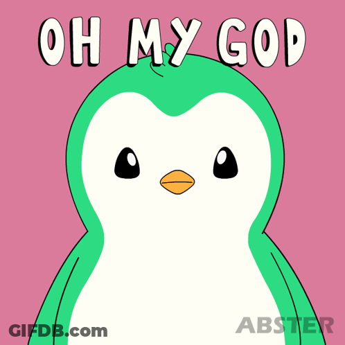 An Illustration Of A Penguin With The Words Oh My God Written Above It GIF