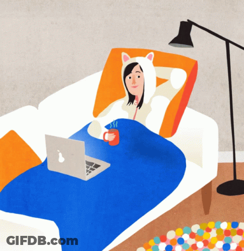 An Illustration Of A Person Laying On A Couch With A Laptop GIF