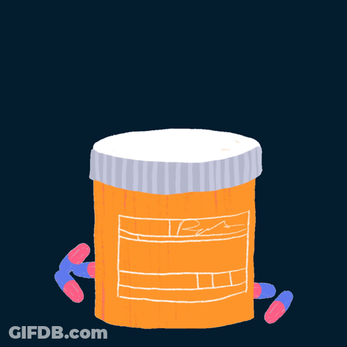 An Illustration Of A Pill Bottle With A Pink Speech Bubble That Says Medicare Is Under Attack GIF