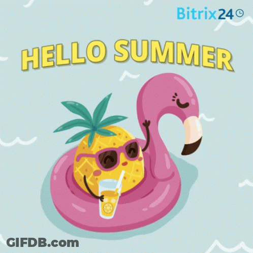 An Illustration Of A Pineapple Floating On A Flamingo Float GIF