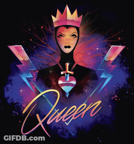An Illustration Of A Queen With Lightning Bolts And A Heart Necklace GIF
