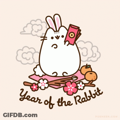 An Illustration Of A Rabbit With The Words Year Of The Rabbit Written Below It GIF