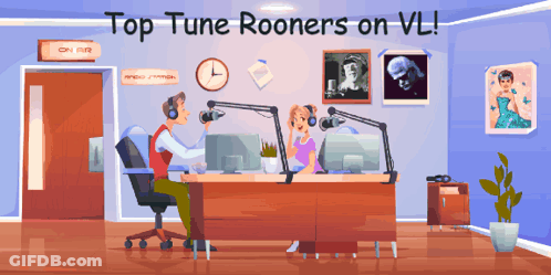 An Illustration Of A Radio Station With The Words Top Tune Rooners On Vl On The Top GIF