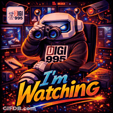 An Illustration Of A Robot Looking Through Binoculars With The Words I 'M Watching GIF