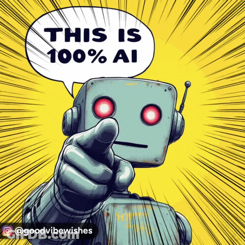 An Illustration Of A Robot Pointing With A Speech Bubble That Says This Is 100 % Ai GIF