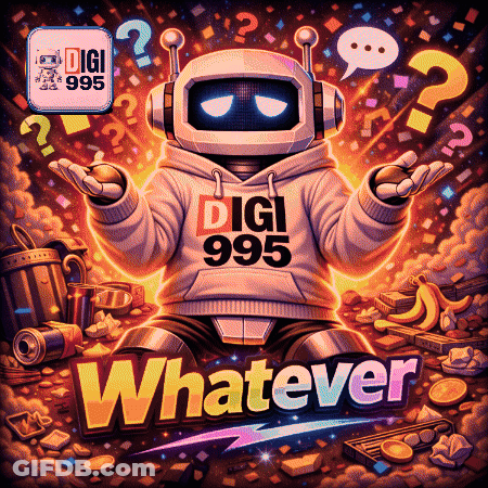 An Illustration Of A Robot Wearing A Digi 985 Sweatshirt GIF