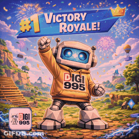 An Illustration Of A Robot Wearing A Hoodie That Says Victory Royale GIF