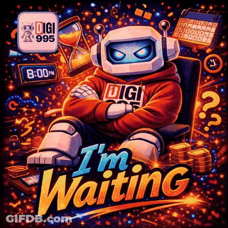 An Illustration Of A Robot With The Words " I 'M Waiting " On The Bottom GIF
