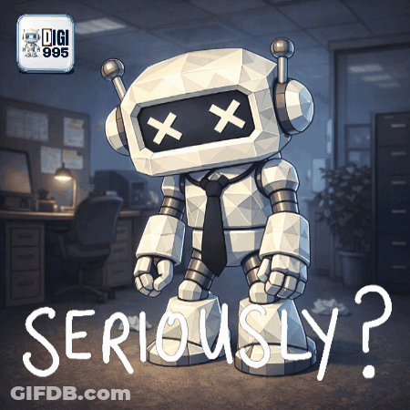 An Illustration Of A Robot With The Words Seriously Written Underneath It GIF