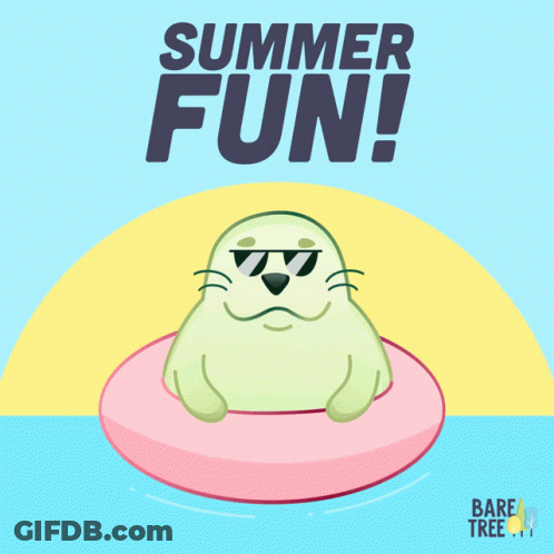 An Illustration Of A Seal On A Pink Float With The Words Summer Fun Below It GIF
