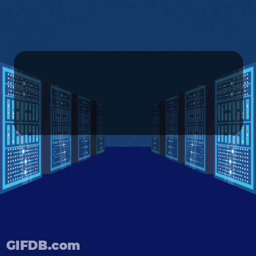 An Illustration Of A Server Room With The Word Nusa In The Corner GIF