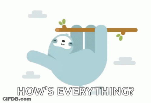 An Illustration Of A Sloth Hanging From A Tree Branch With The Words How 'S Everything Below It GIF