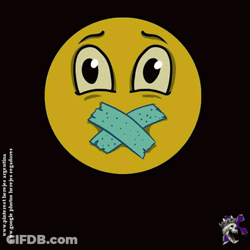 An Illustration Of A Smiley Face With Tape Over Its Mouth And The Word Mute In Red GIF