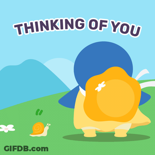 An Illustration Of A Snail With The Words Thinking Of You Behind It GIF