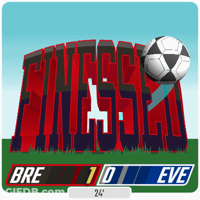 An Illustration Of A Soccer Game Between Bre And Eve With The Score Of 1-0 GIF
