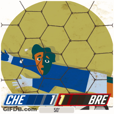 An Illustration Of A Soccer Goalie That Says Che 11 Bre On The Bottom GIF