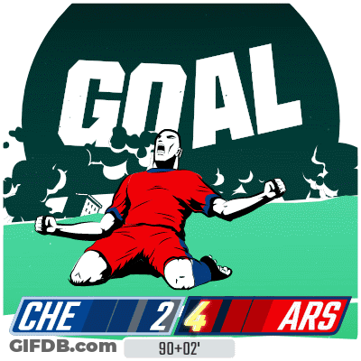 An Illustration Of A Soccer Player Celebrating A Goal With The Score Of 2 To 4 GIF
